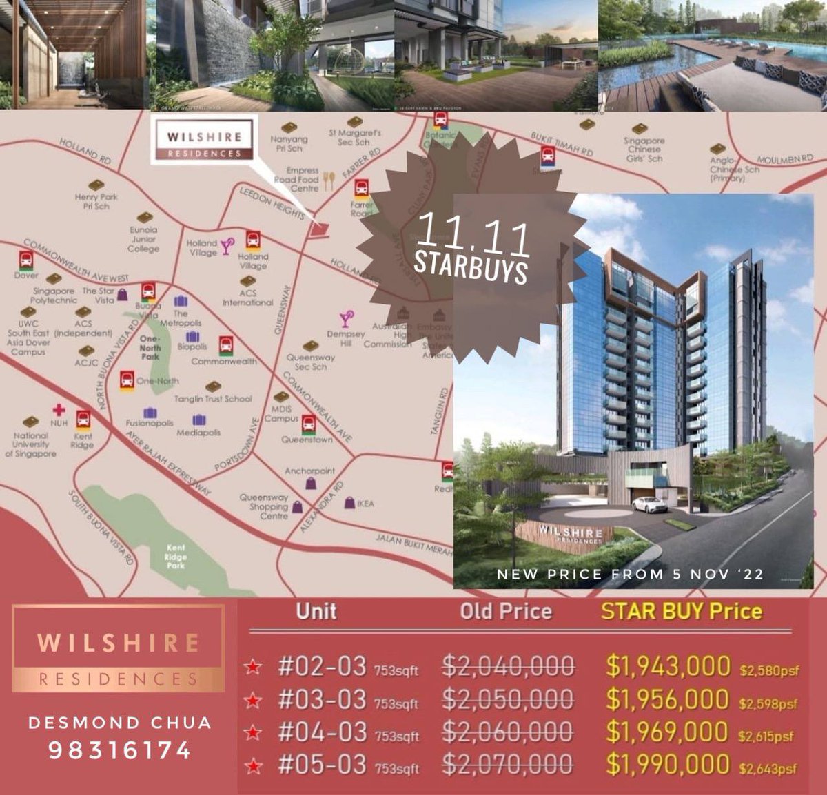 Wilshire Residences
D10 . Freehold . Star Promo

🤩SUPER STARBUYS PROMO
Extended till end Nov 2022

💥Countdown 22 UNITS
2BR Guest from $1,943,000 
4BR Guest from $3,506,000

☑️ Prestige D10 (Farrer/Holland)
☑️ Best Pte Condo Dev Award
☑️ Within 1km to Nanyang Pri Sch