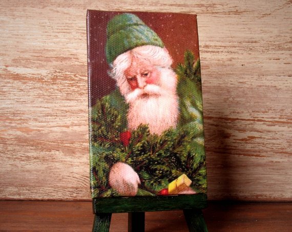 DinkyWorld's tweet image. Miniature #Christmas Canvas &quot;Vintage Santa Claus&quot; for Your Dollhouse - etsy.me/2J3fqzu 
#christmas