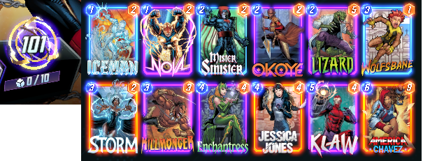 Hit Infinite in <a href="/MARVELSNAP/">MARVEL SNAP</a> ! ~58 hours played since it released. Major conclusion about climbing: If you Snap and retreat appropriately you can climb with any jank deck. This is what I had when I hit 100, but I swapped cards in and out just to level them.