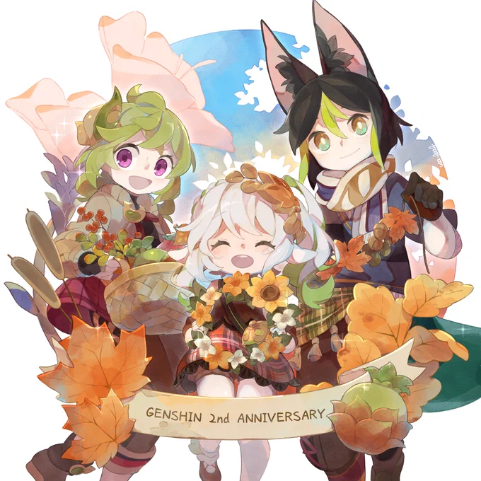 コンテストに応募しました!2年目への感謝を込めて秋の感謝祭#原神イラコン2周年衣装 #原神 #Genshinlmpact #Nahida #Collei #Tighnari  