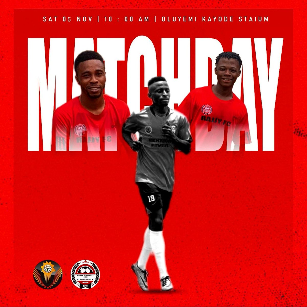 Rajjy Football Club (@rajjyfc) on Twitter photo M A T C H D A Y ๐ด
๐ Friendly Match
๐ <a href="/phoenixas2016/">Phoenix ASC</a>
โฐ 10 AM
๐ Oluyemi Kayode Stadium
C'mon Reds ๐๐พ
#WeAreRajjyFc / #TogetherWeCanDoIt M A T C H D A Y ๐ด
๐ Friendly Match
๐ <a href="/phoenixas2016/">Phoenix ASC</a>
โฐ 10 AM
๐ Oluyemi Kayode Stadium
C'mon Reds ๐๐พ
#WeAreRajjyFc / #TogetherWeCanDoIt