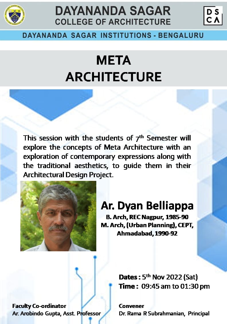 DSCA81051717's tweet photo. Dayananda Sagar College Of Architecture (DSCA), Bengaluru presents:
#InTheProcessOfLearning
#DayanandaSagarCollegeOfArchitecture
#DSCA_MetaArchitecture https://t.co/MYEEb6cLyg