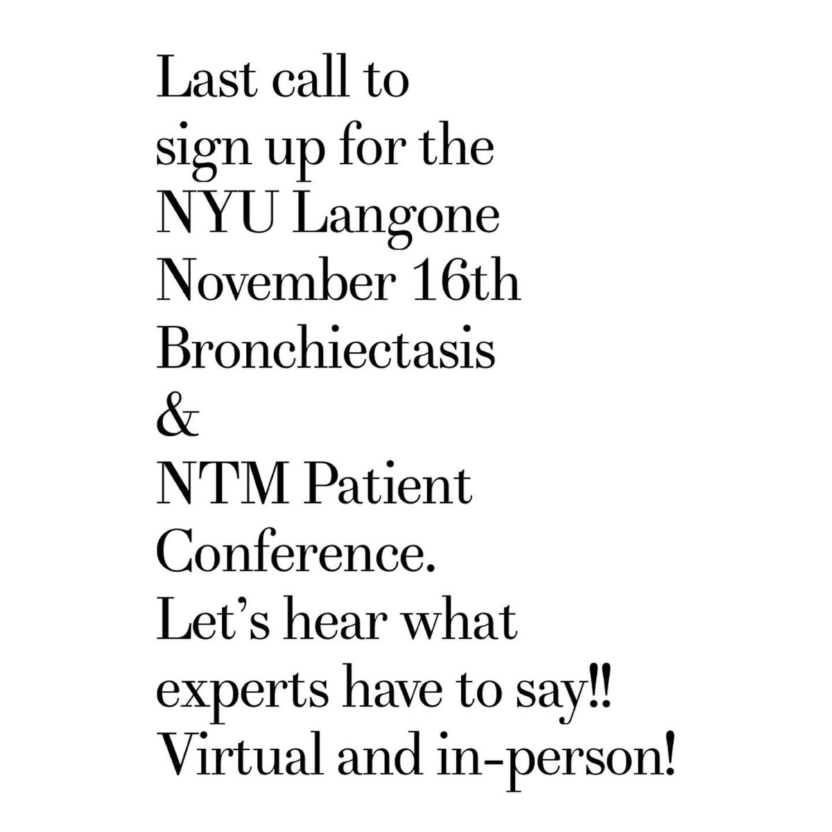 becleartoday's tweet photo. Let’s all enroll so we can have a discussion! The more we know the better we can take care of ourselves and help others. 

All you need to do is email Marla at Marla.Hymes@nyulangone.org.

#bronchiectasis #ntmlung #maclung

@NYULangonePCCSM @basavarajashwin https://t.co/uwxUWE055Z