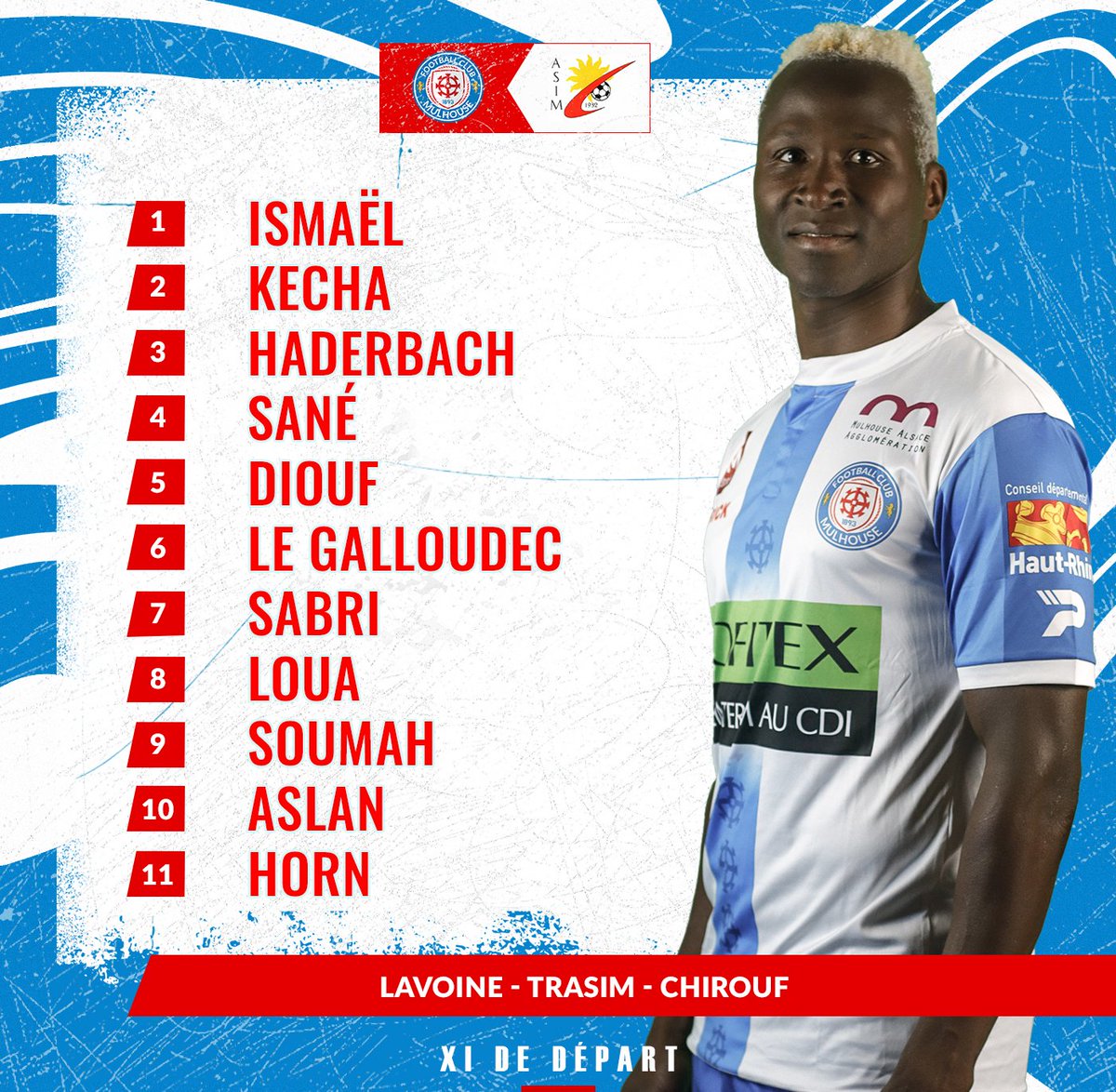𝐅𝐂 𝐌𝐮𝐥𝐡𝐨𝐮𝐬𝐞 0️⃣-0️⃣ 𝐈𝐥𝐥𝐳𝐚𝐜𝐡-𝐌𝐨𝐝𝐞𝐧𝐡𝐞𝐢𝐦
Voici le 11 de départ mulhousien :