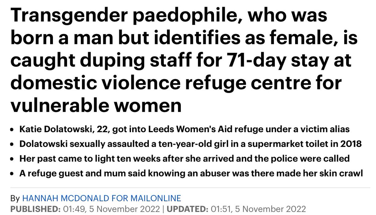 Dolatowski is a man who grabbed a 10 year old by the face,forced her into a toilet cubicle,threatened to stab her if she didn’t take her trousers off & told her there was a man outside who’d kill her mother He has now used an alias to access a refuge for women and their children