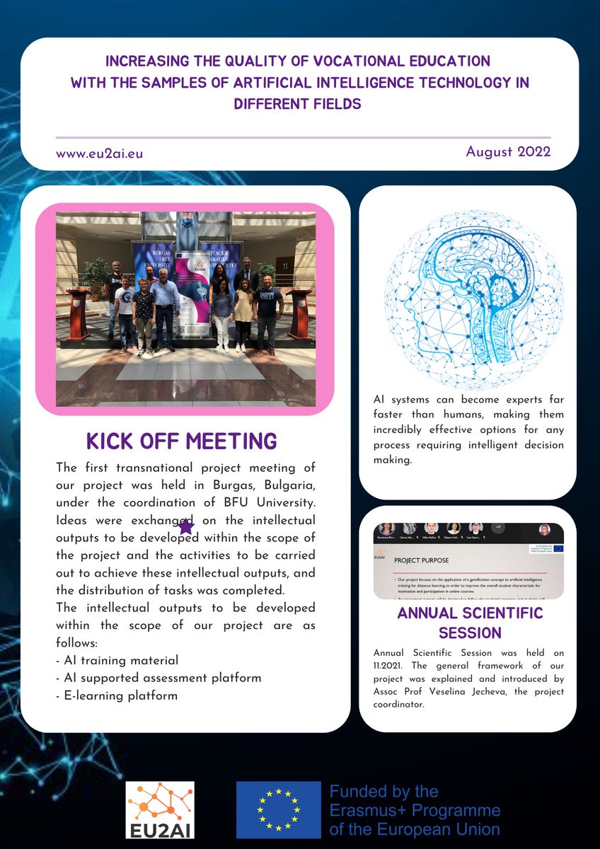 EU2AIProject's tweet image. The second newsletter of our EU2AI project was developed and published in August. Please click on the picture to access the Newsletter.
@PaydasZonguldak, @BurgasFree, @EVMGroup, @uninettuno