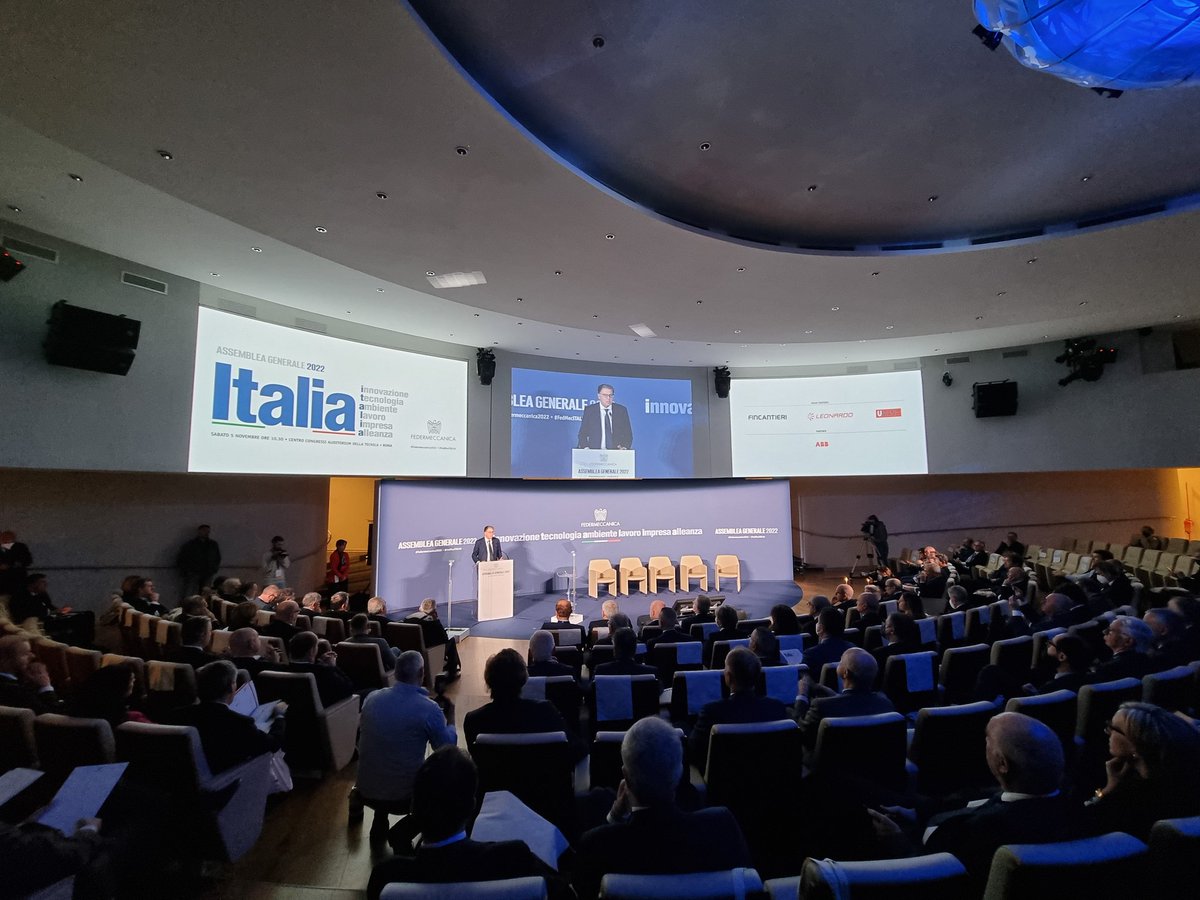 Federmeccanica's tweet photo. "L’Italia, nel suo insieme - Governo, partiti politici, corpi intermedi, società civile, cittadini e imprese - è chiamata a unire le proprie energie per raggiungere un grande obiettivo:ridefinire il suo ruolo e il peso internazionale, a partire dall’industria" #FedMecITALIA https://t.co/zEBIriuPAm