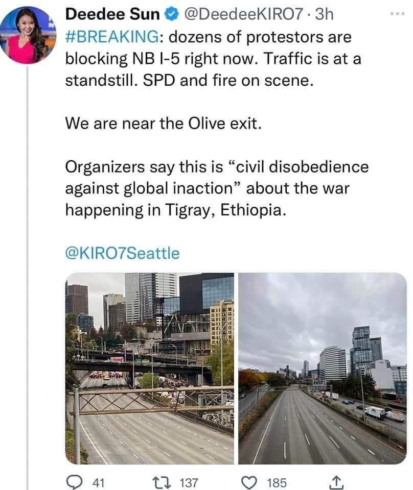 ProfKindeya's tweet photo. #Tigrayans in #Seatle in action! A voice for the voiceless people of Tigray. Proud of you as always! Key messages: stop #TigrayGenocide;  immediate unfettered humanitarian aid &amp; basic services; denounce #Eritrea &amp; #Ethiopia #genocide act for the last 2 years #Tigrayunderattack https://t.co/prPQyXVbu5