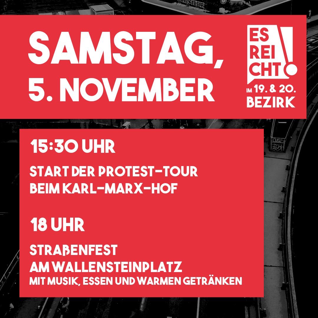 AttacAustria's tweet photo. 💥HEUTE - @esreichtAT Protest-Tour

Gemeinsam aufstehen gegen die Teuerung und für eine gerechte Zukunft! 

Kommt um 15:30 zum Auftakt am Karl-Marx-Hof! Gemeinsam ziehen wir dann in den 20. Bezirk - ab 18h Straßenfest am Wallensteinplatz. https://t.co/xTxD8ZPx1i