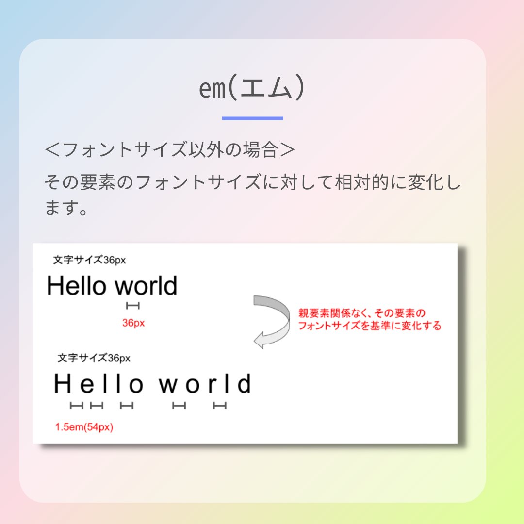 akihiro_wbc92's tweet image. cssの単位をまとめてみました！
今日はemとrem

知っているようで、意外に理解できていない単位な気がする！
実際私も、最近まで理解があいまいでした😂

使いこなせると、便利です♪
#Web制作 #webコーダー #webエンジニア