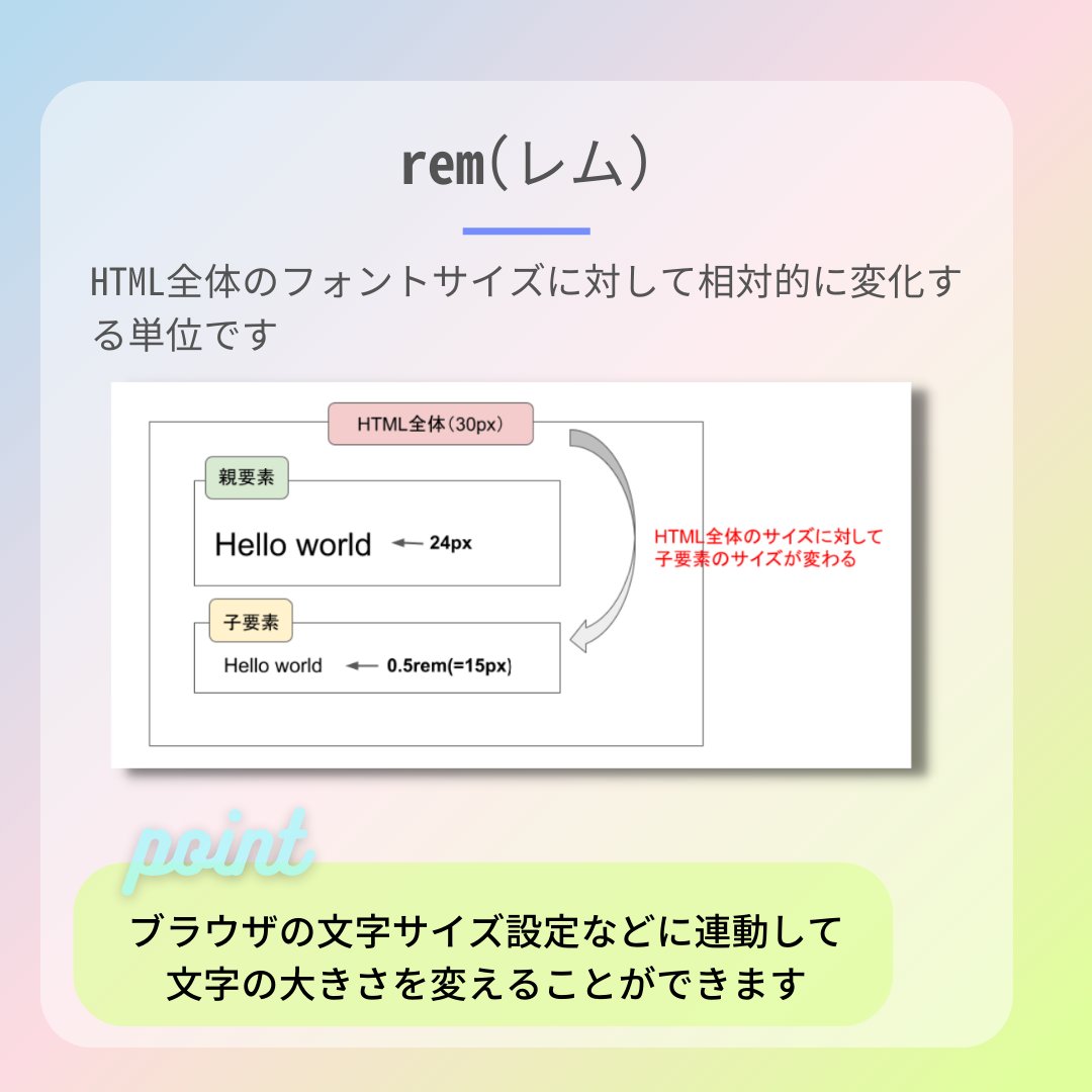 akihiro_wbc92's tweet image. cssの単位をまとめてみました！
今日はemとrem

知っているようで、意外に理解できていない単位な気がする！
実際私も、最近まで理解があいまいでした😂

使いこなせると、便利です♪
#Web制作 #webコーダー #webエンジニア