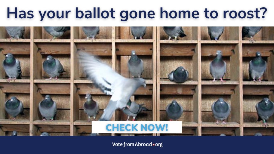 Paging all #Americansoverseas! Feeling great because you sent in your ballot? Wonderful. Now you need to be sure it arrived. Contact your local election official NOW to check: ow.ly/3eK550LoPep #UOCAVA #Votefromabroad #Overseasballots #Absenteeballots