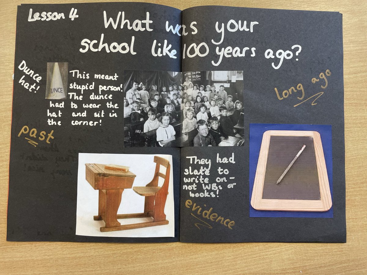 CoppiceP's tweet photo. Great to see the outcomes of our Y1 History unit last term. The floor books were a huge success and captured the learning brilliantly. The children thoroughly enjoyed learning about the changes to their schools over the last 100 years! @LoosePrimary @coxheathprimary @StKathsKent https://t.co/MoXxfEXFnT