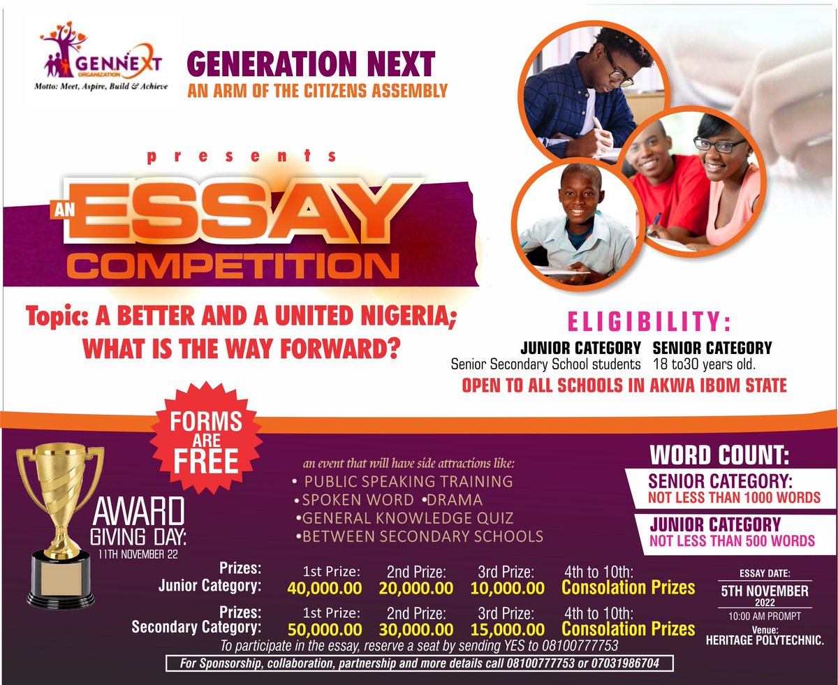 Gen_Next_Org's tweet photo. It is part 1 of the D-Day...
Time: 10:00 AM
Venue: Heritage Polytechnic
#PetersTalk
#GenerationNext
#Essay
#SchoolsFestival
#AkwaIbomTwitter https://t.co/4qPCKiEMZk