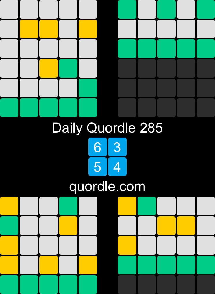 Daily Quordle 285
6️⃣3️⃣
5️⃣4️⃣
quordle.com