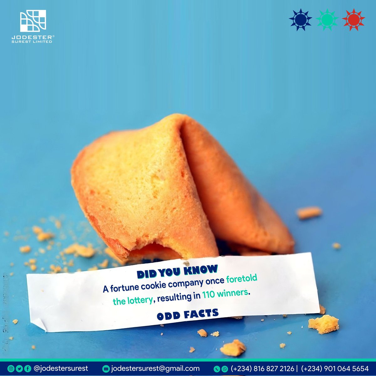 jodestersurest's tweet photo. Odd Facts
A fortune cookie company once foretold the lottery, resulting in 110 winners.
#oddfacts #joedester #jodester #explore #graphicsdesign #designer #dataanalyst #freelancing #digitalmarketing #business #growth https://t.co/W9Cll1eejg