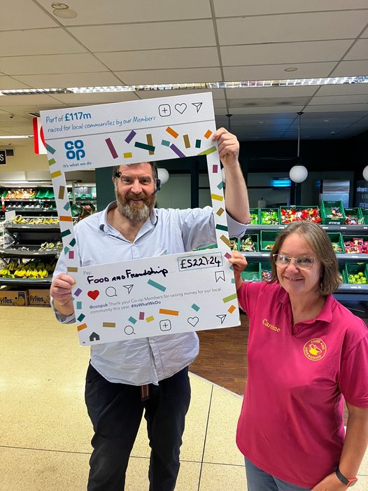 Thank you Co-op community fund &amp; friends of Food and Friendship who choose us as their local good cause. Here's Nick, Blatchington rd &amp; me. Blown away by the amount gathered last year from all those 1ps in the £1. Hope to fund raise too for our Wed budget cooking clubs #community