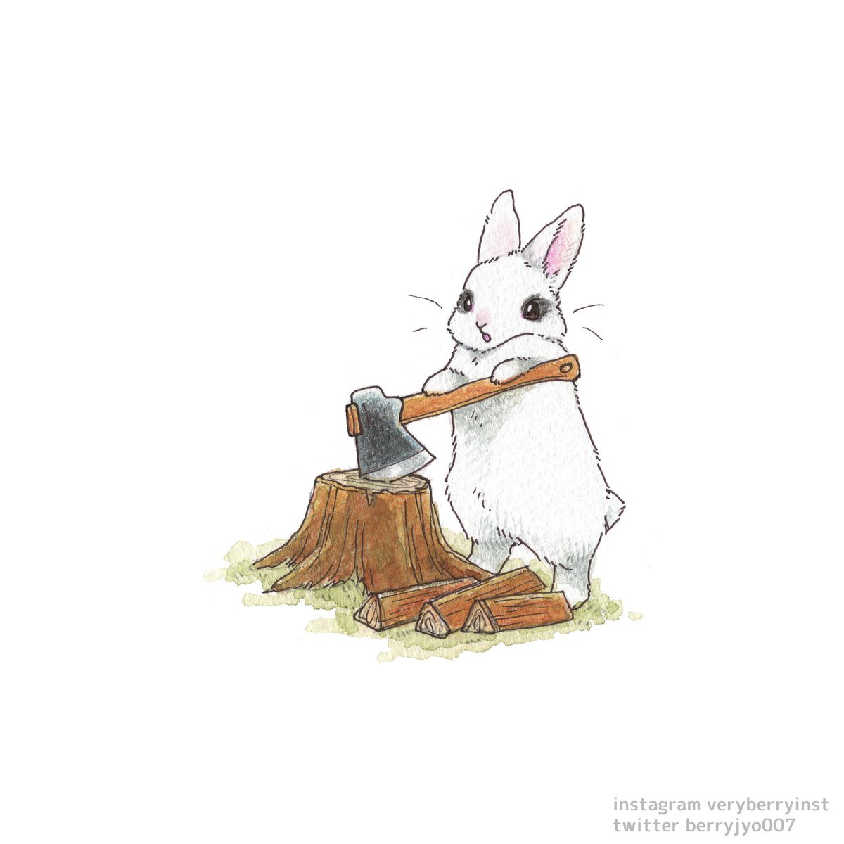 tree stump rabbit no humans axe animal focus white background holding  illustration images