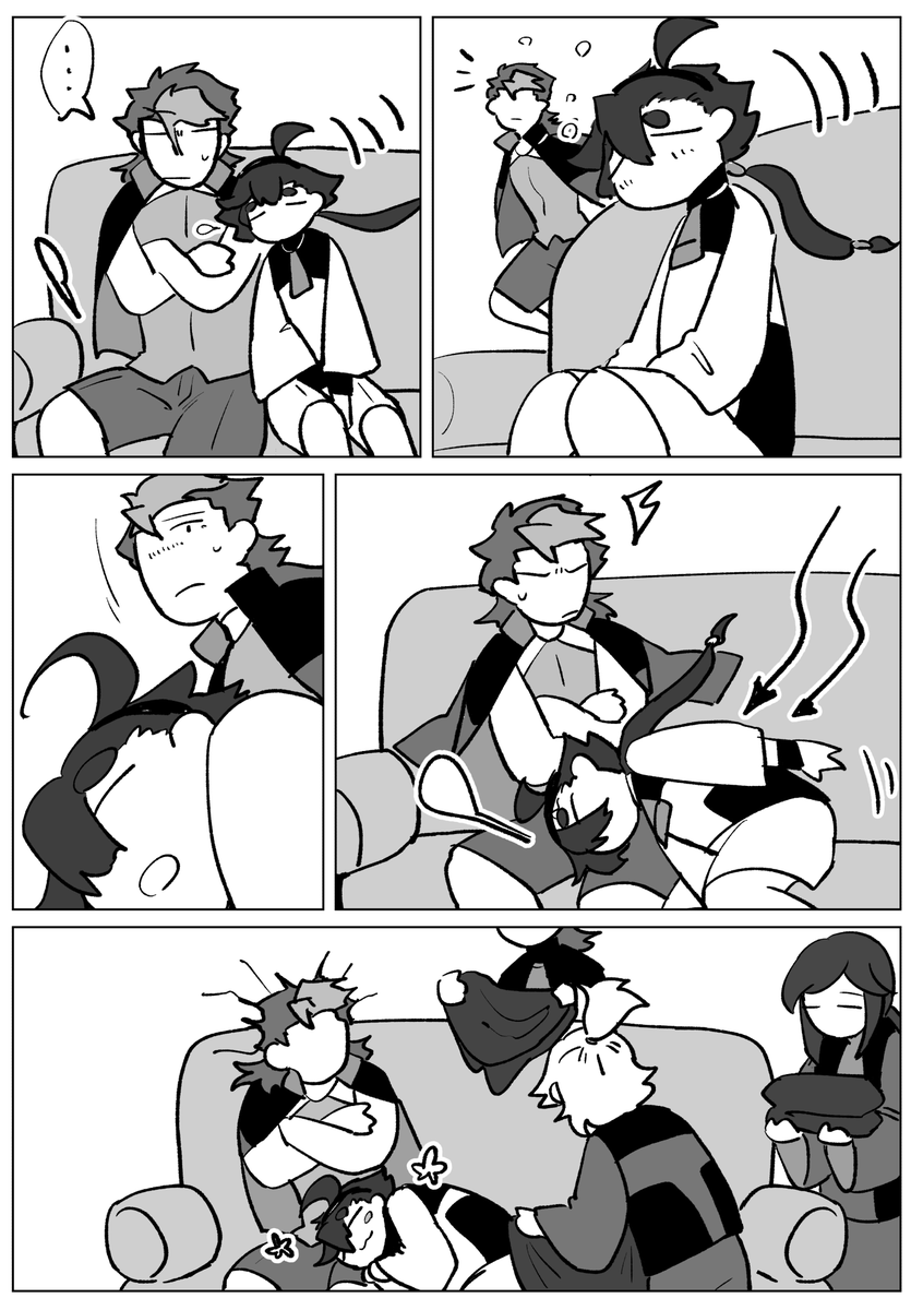 スレが座ったまま寝てる横に腰掛けて支えたらどんどんよっかかられて最終的に膝枕状態になってしまい動くに動けないグエのグエスレをかきました 