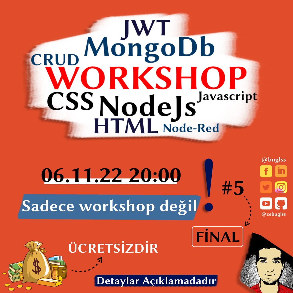 Detaylar canlı yayın açıklamasındadır.

🔗youtu.be/ARmBvtcr6zc

🏷 #webdeveloper #frontend #backend #fullstack #crud #rest #restful #api #html #css #javascript #bootstrap #jquery #mustache #nodejs #nodered #mongodb #git #bash #expressjs #jwt #bcrypt #mockup #hash #salt