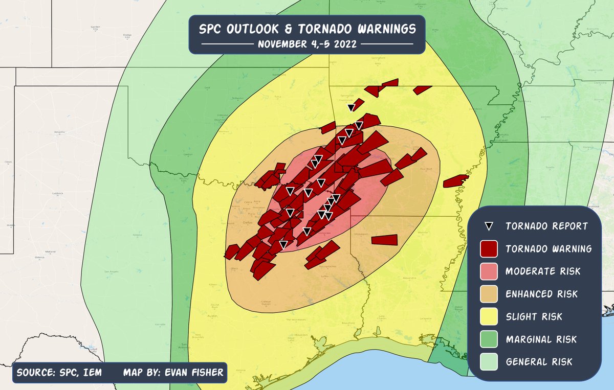 EFisherWX's tweet photo. Hats off to @NWSSPC and the local NWS offices for an incredible forecast and prompt warnings during yesterday's tornado outbreak! https://t.co/OW5ZAz9Qv6