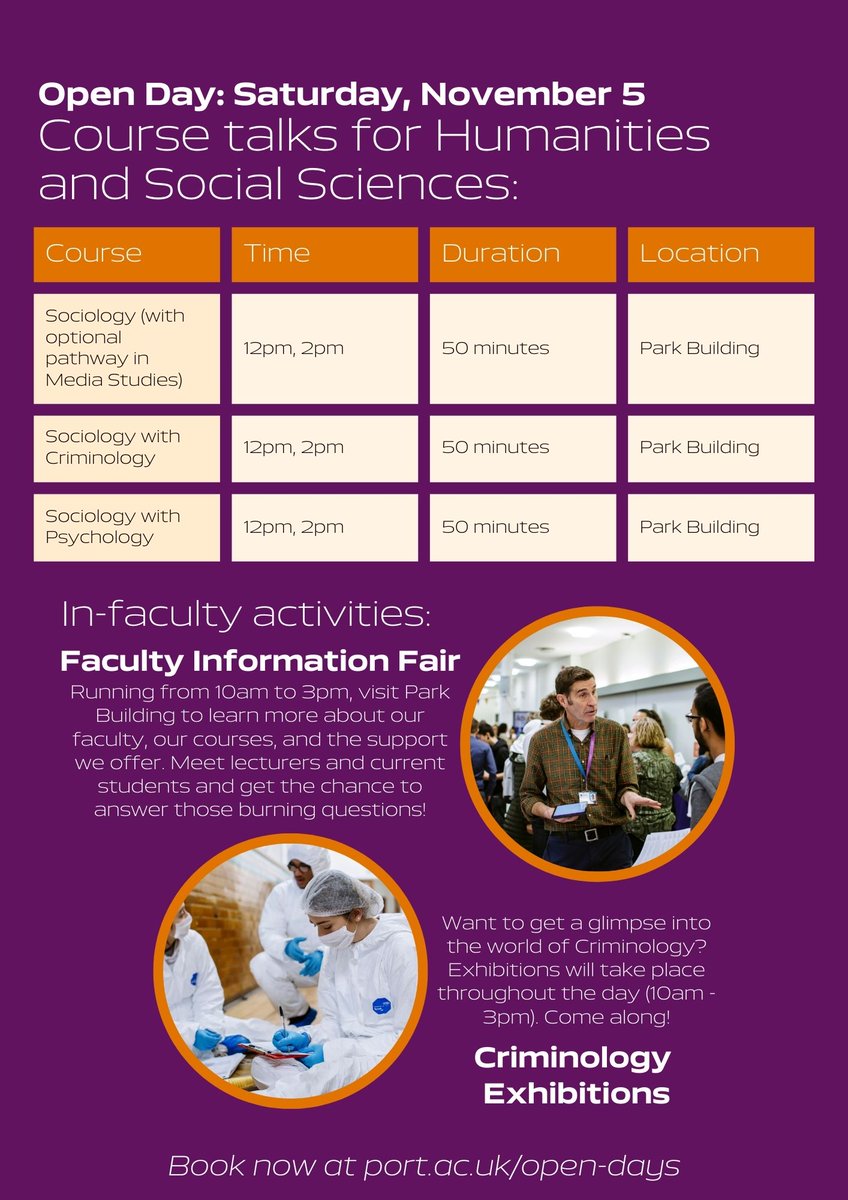 Visiting us for Open Day? Be sure to take a look at our course talk timetable, ensuring you don't miss those important discussions!