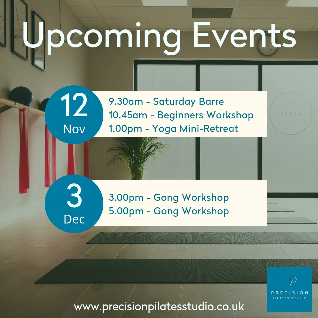 PPilatesStudio's tweet photo. 💖 Events coming up at the Studio... 💖
Join us at the studio for these fantastic events.
Book here 👉 https://t.co/F5qANr1Ke8
#events #joinus #gongsound #gongsoundjourney #barre #barrefitness #beginnersworkshop #yoga #relaxationtime #yogaretreat #metime #meditation https://t.co/XxFD3PgpCD