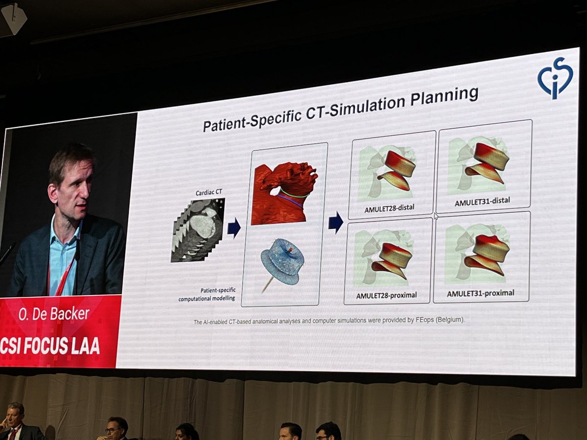 OKhaliqueMD's tweet photo. Prof Ole De Backer presenting advantages of #feops computer simulation for #LAAO in #predictLAA randomized trial. The era of computer modeling has arrived🤖@CSIcongress @DeeDeeWangMD @tiffchenMD @purviparwani @onco_cardiology #CSILAA2022 https://t.co/EZdqOAvk6q