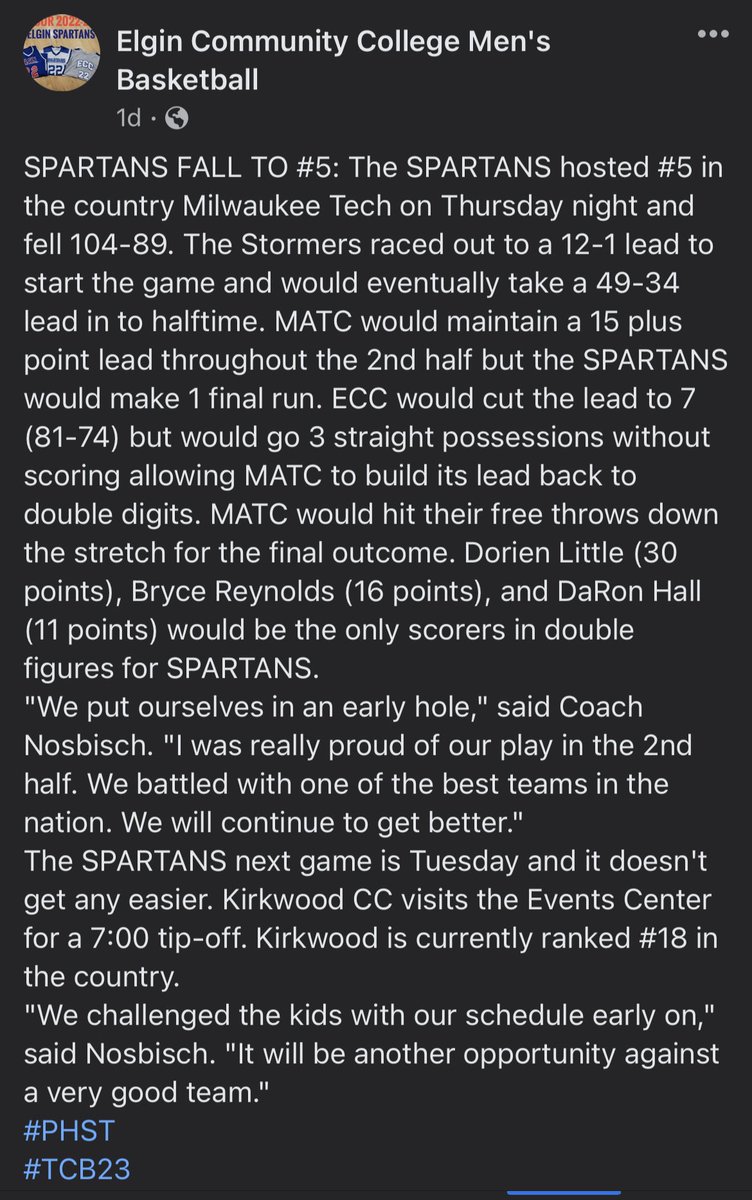 Tough loss, we get back to it on Tuesday