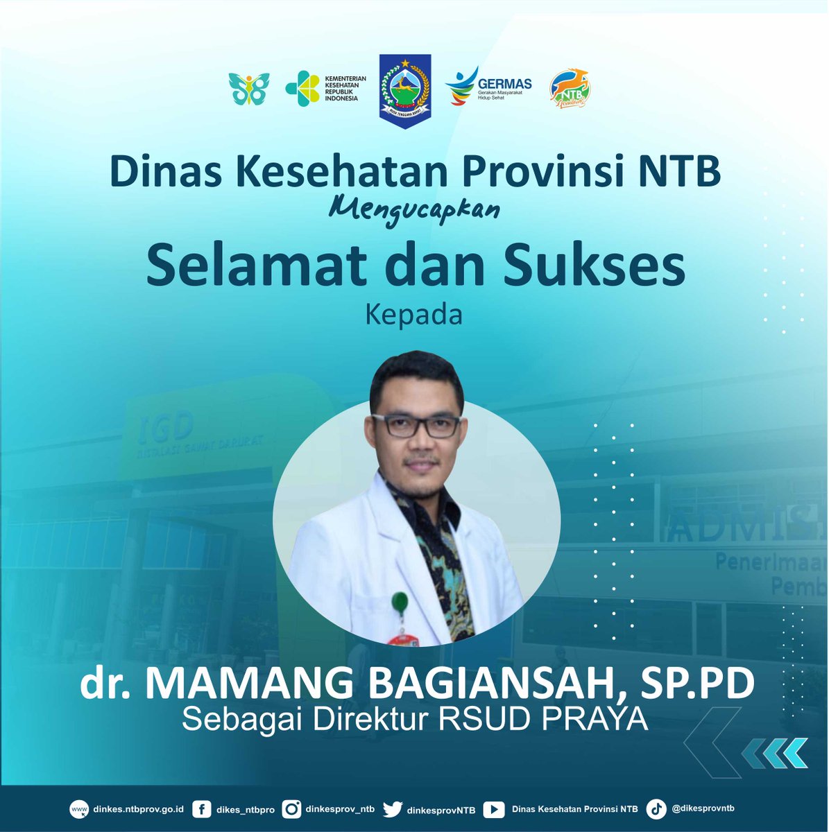 dinkesprovNTB's tweet photo. Selamat dan Sukses 

Semoga selalu amanah dalam menjalankan tugas dan tanggung jawan untuk NTB Sehat dan Cerdas 👏👏🤲🤲🙏🙏 https://t.co/Ch3xHXe6YT