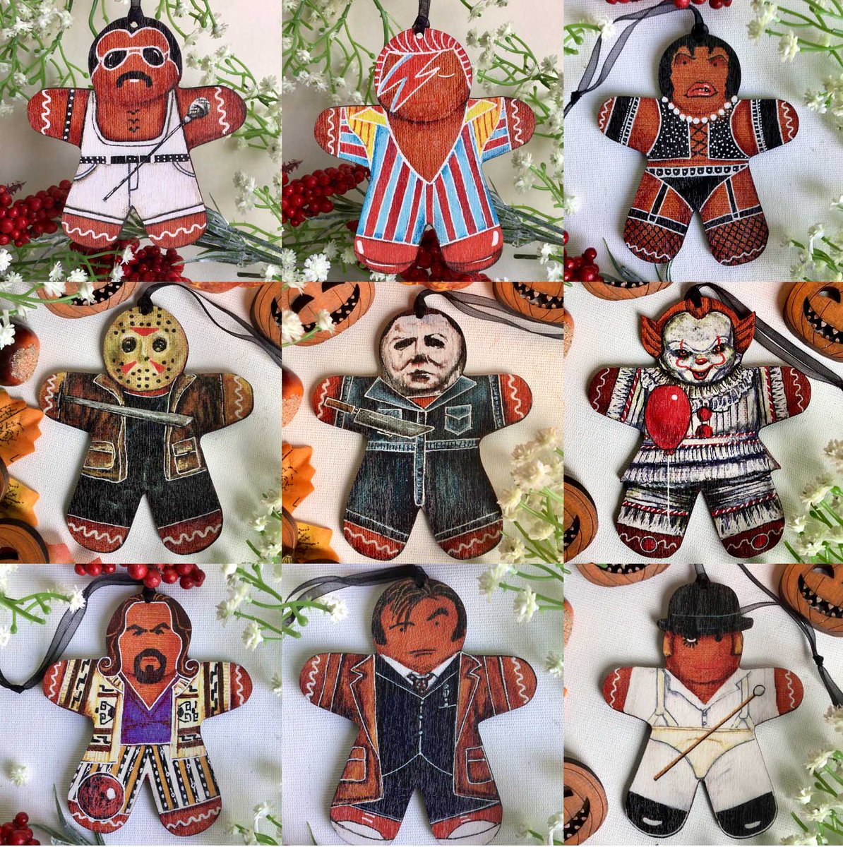 These Gingerbread celebrities have been flying out the oven this week! Meet Gingerfred, Bowiebread, Gingerdude &amp; even scary Gingerdread Men😱Printed onto wood from my original paintings. Make fun gifts &amp; decorations #ukgifthour #ukgiftam #bowie #christmas etsy.com/uk/listing/130…