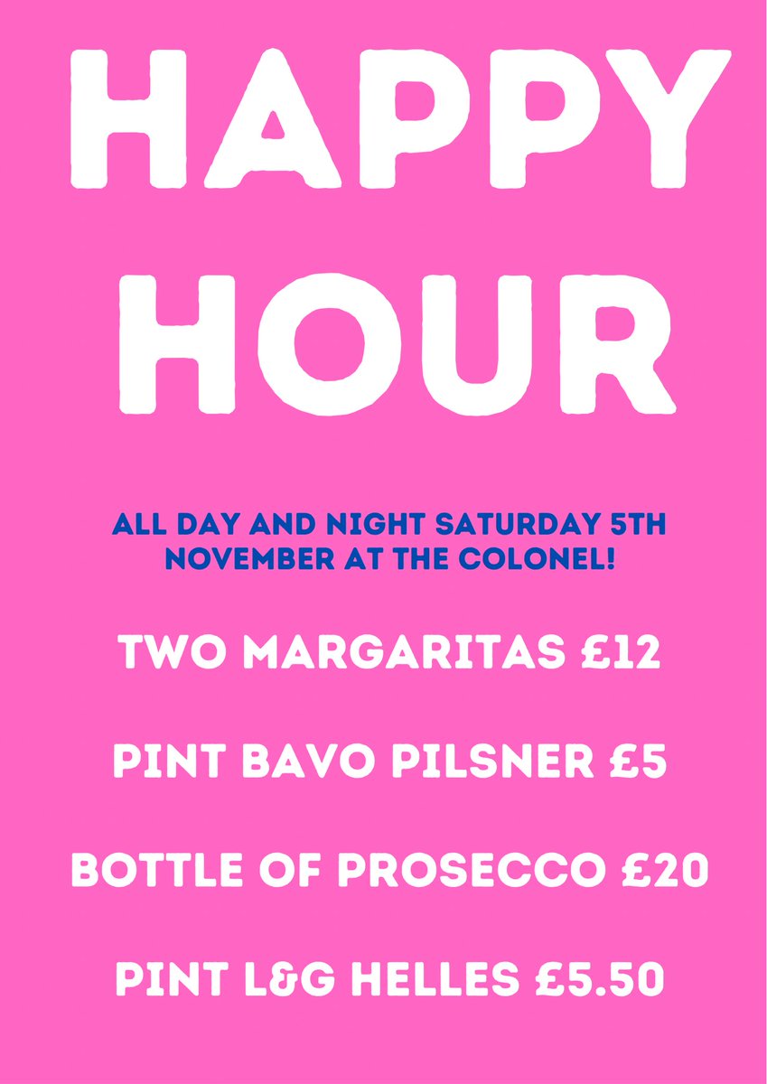 Happy hour all day and night today. Special one off! Pop in before your bonfire night or stay here to keep out or the wet and miserable weather!