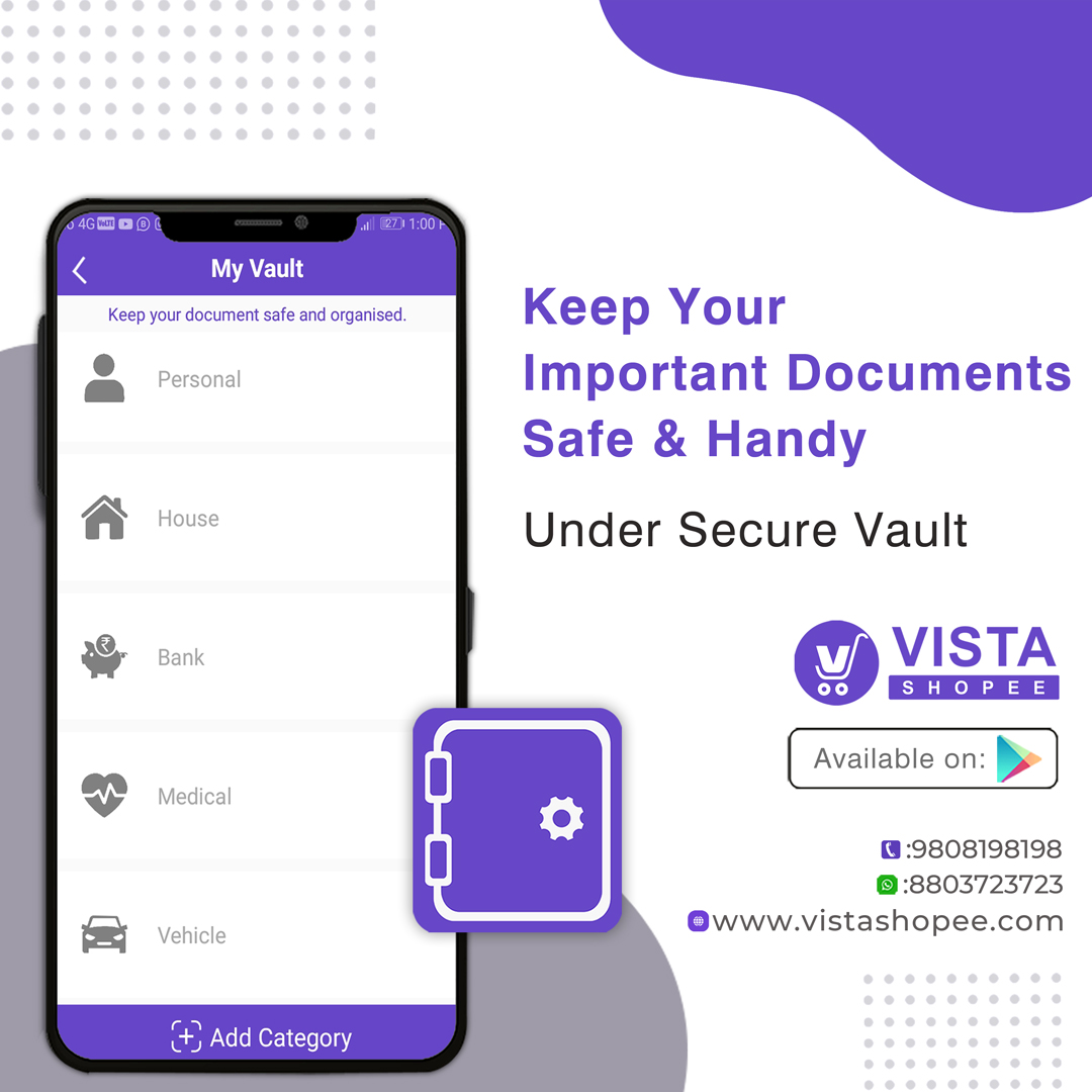Store your important documents safely &amp; secure in a Vault. Keep documents handy with you to share anytime &amp; anywhere

 Install FREE VistaShopee App
bit.ly/3vUMwMh

#vistashopeeapp #onlinebusiness #ecommerceapp #businessapp #digitalvault #digitalstorage #documentstorage