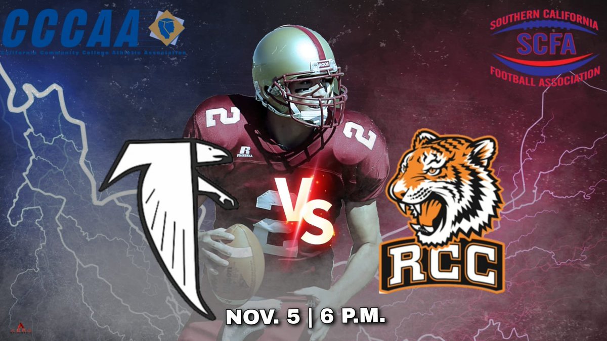 NetScfa's tweet image. ‼️GAMEDAY‼️
🏈Riverside CCCAA College Football 2022 
🆚 Cerritos 
📅 NOV. 5 | 6 P.M.
📺 bit.ly/scfafootball__…
@RCCTigerFB @CoachPaychek @rcc_athletics @COACHxCHEF @CoachDuffyRCC @CoachCamFB4 @_mreed1 @CoachGeneJ @arturoo44  @kscott57_