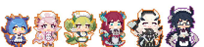 せっかく組めるならドラゴンメイド揃えておこうかな(再掲)#ドット絵 #ドラゴンメイド 