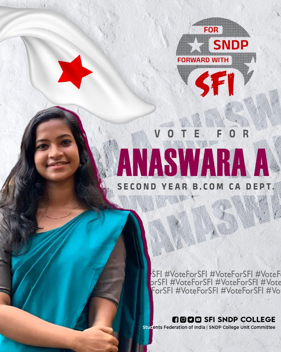 SFISNDPCollege's tweet photo. VOTE FOR MONISHA DAS 
SECOND YEAR BA ENGLISH DEPARTMENT 

VOTE FOR ANASWARA A
SECOND YEAR https://t.co/3ixEm4qbLv CA DEPARTMENT 

TwitterCaption

© SFI SNDP COLLEGE
.
.
@SFI_CEC | @Sfikerala_ | @SFIMalappuram | @SfiPerinthalma2 https://t.co/vua2nxHswu