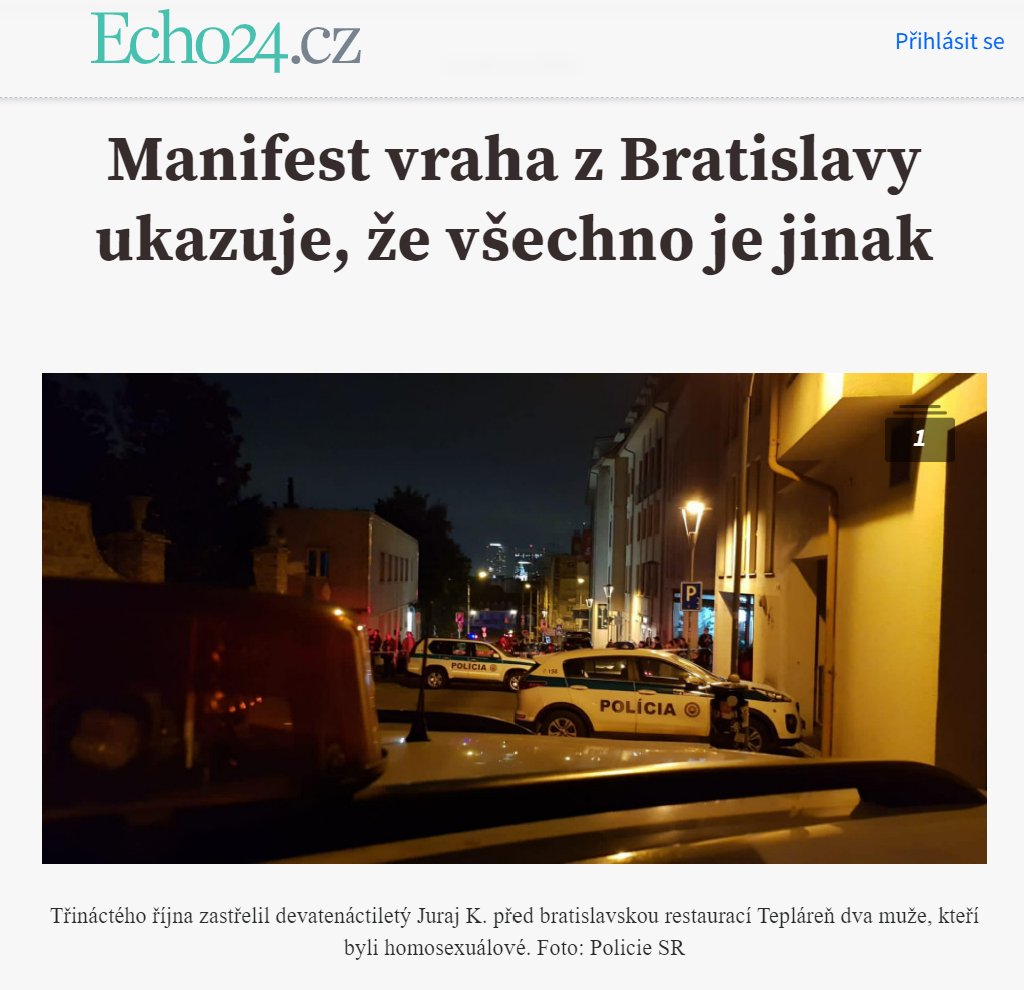 JsmeFer's tweet photo. Sdílet manipulativní text o popravě LGBT lidí v Bratislavě je další mediální dno @echo24cz. Skutečné oběti teroru? Křesťané. Ani jednou ve třech případech v textu netrefili správné datum útoku‼️ Autor i redakce šíří dlouhodobě bludy o "genderové ideologii" nebo trans lidech. https://t.co/nISgFMXVxL