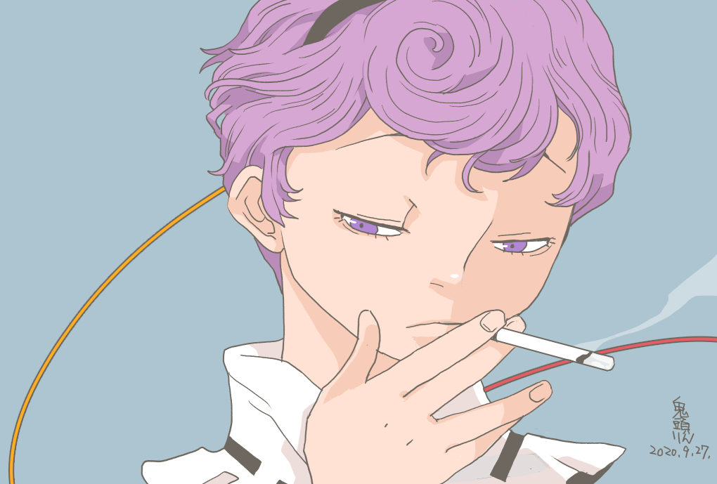 komeiji satori 1girl solo cigarette short hair purple hair purple eyes smoking  illustration images