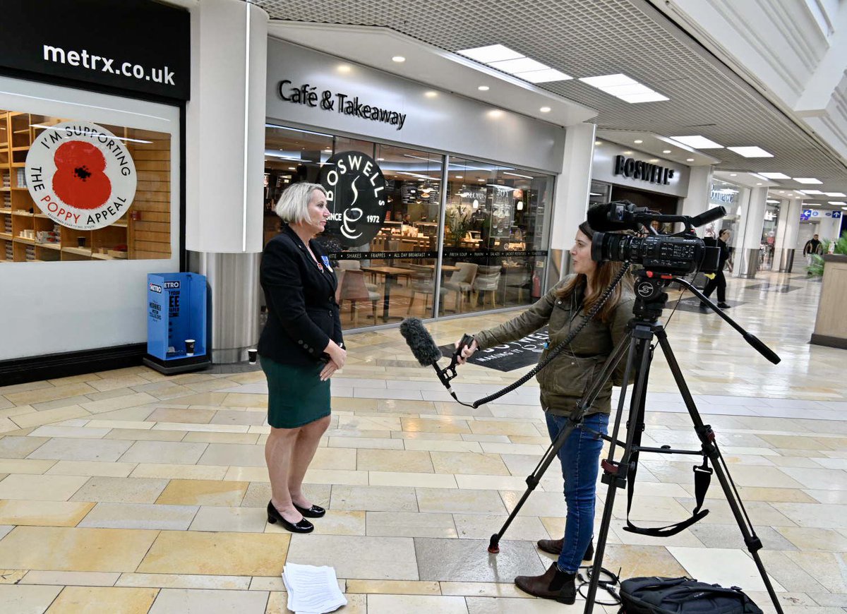 Wendy Hold from the RBL Poppy Team conducting a TV interview with ITV West Country. The collection is going very well so far.