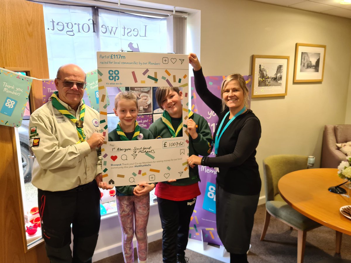 A BIG THANK YOU to all the members of the Coop #ItsWhatWeDo for selecting 1st Abergele(St. Michael’s) Scout group as their charity. It means so much to our small charity helping young children #skillsforlife with scouting. This is how you have managed to raise £1007.62