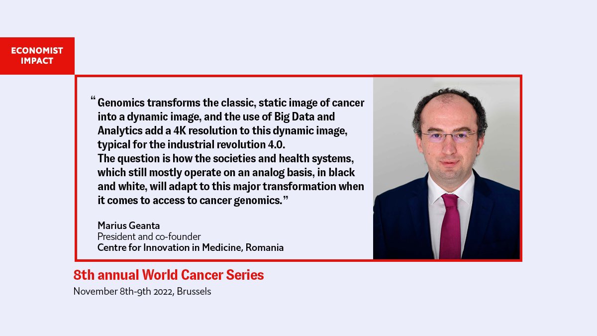MGeanta's tweet photo. Join me and other keynote speakers at The Economist's 8th Annual World Cancer Series on 8-9 November in Brussels. Happy to contribute to the panel “Moving genomics up the priority list”. Registration open, free passes availablehttps://lnkd.in/d2DmJwsv

#WorldCancerSeriesEurope https://t.co/udIZsH9ZBn