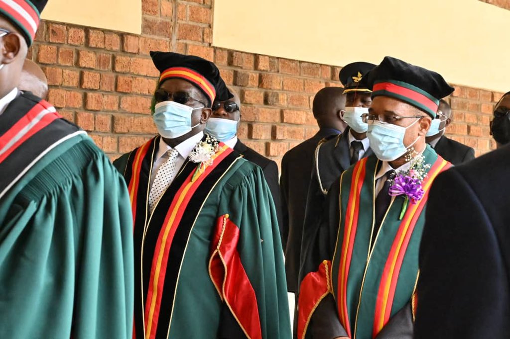 H.E. President <a href="/edmnangagwa/">President of Zimbabwe</a>, who is Chancellor of all State Universities, caps graduands at Lupane State University.