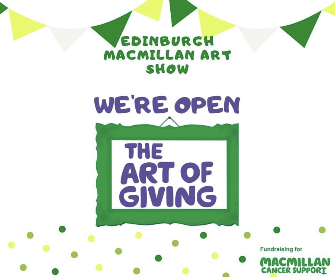 We’re Open! From 10-5 today and tomorrow, we’re delighted to bring you the 20th Edinburgh Macmillan Art Show, live and in person! Need an excuse to get away from the rain, head down to the Tattoo Office and see the show for yourselves! #artforagreatcause #macmillancancersupport