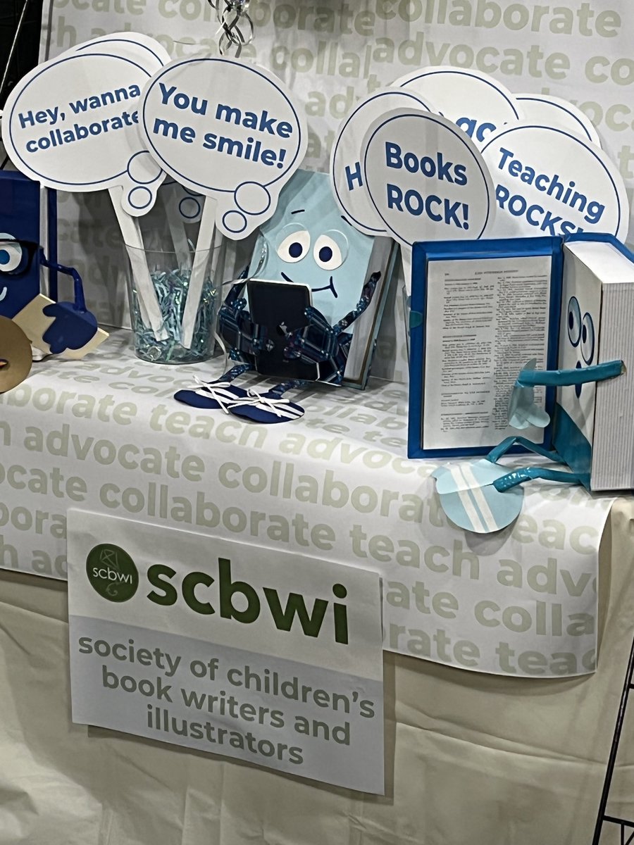 Thanks to ⁦<a href="/dawnideahappy/">Dawn Pennacchia</a>⁩ for creating a beautiful ⁦<a href="/SCBWI_IL/">SCBWI_IL</a>⁩ booth for our #AISLEd22 #authors #illustrators #storytellers &amp; #educators! Thanks ⁦<a href="/MaggioreBooks/">Lisa Maggiore</a>⁩ for setup help &amp; ⁦@reesespieces21_⁩ for hosting our swag party!