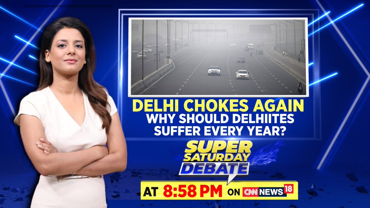CNNnews18's tweet photo. #AirPollution | Delhi Chokes Again | Why Should Delhiites Suffer Every Year? 

Watch Super #SaturdayDebate with @ShivaniGupta_5 at 8:58 PM only on CNN-News18 https://t.co/HSOJ1VLodt