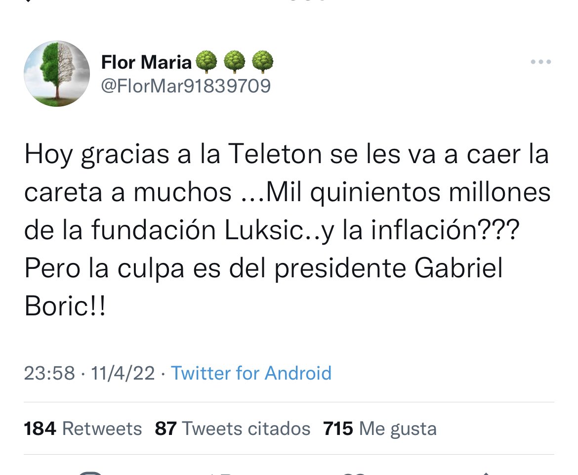 Luksic dona el 0.003% del monto de los retiros a la Teletón….culpable de la inflación 🤦🏻‍♂️.

Después hablan que hubo fake news en el plebiscito. No falta el aweonao que no entiende de magnitudes que cae. Ese es el problema. Hay mucha gente que no entiende nada de nada.
