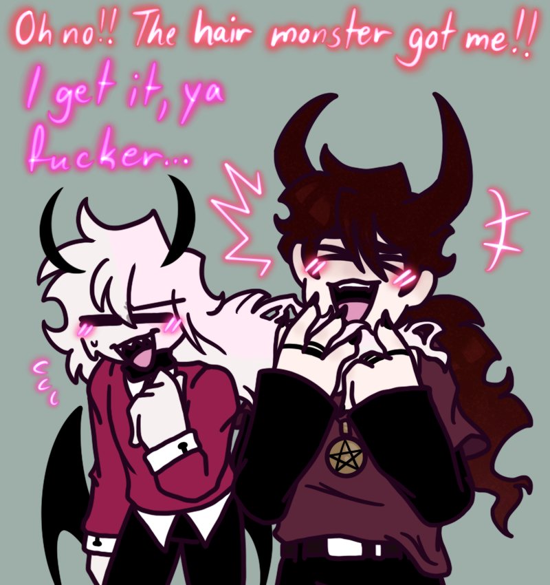 BigBossMaker's tweet photo. I managed to-
Draw them again...

Julius is sure to remind Sel whenever he needs a haircut!

#fnf
#midfightmasses 
#julever https://t.co/DFIylzrj8U