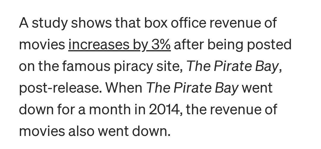 redolentairs's tweet photo. piracy does not cut into your sales because the people pirating your book would not otherwise purchase it if they couldn't pirate it. whereas if they pirate it &amp; like it, tell their friends, that gives you word-of-mouth sales . hope this helps https://t.co/69K6qzYlu5