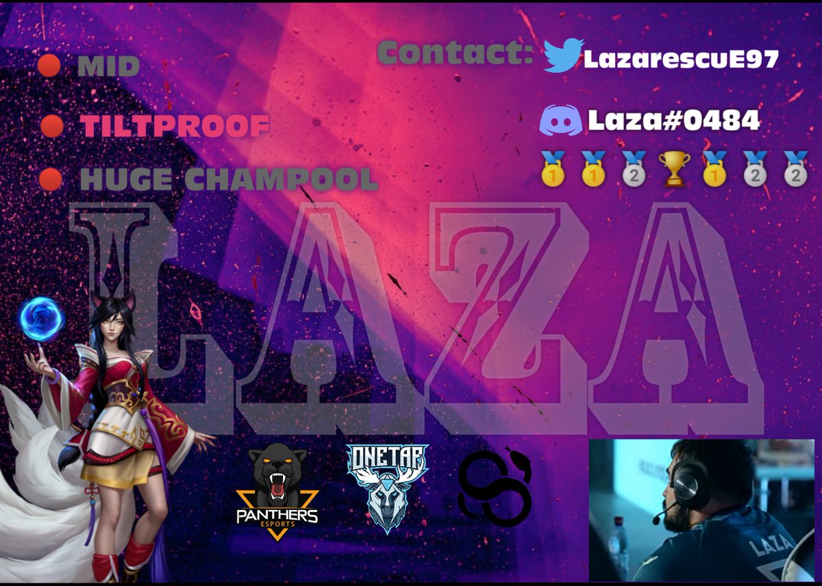 🗣️LFT
Fore more info contact me!📨
<a href="/WildRiftEULFT/">Wild Rift EU LFT</a> 
@AgenteRift 
@Fichajes_WR