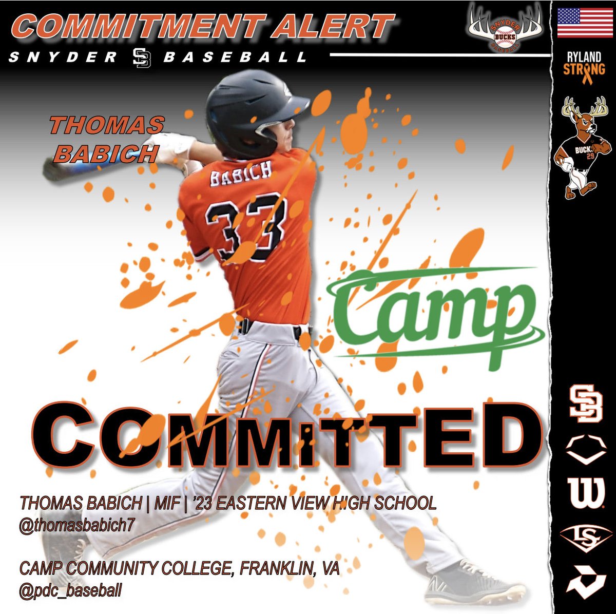 Snyder Baseball (@snyderbaseball) on Twitter photo COMMITMENT ALERT!!!
Congratulations to โ23 Thomas Babich โฆ<a href="/thomasbabich7/">Thomas Babich</a>โฉ โฆ<a href="/CCPSEVHS/">Eastern View High School</a>โฉ on his commitment to play baseball at the next level at Camp Community College โฆ<a href="/pdc_baseball/">Camp Baseball</a>โฉ.
Keep grinding kid!!!! COMMITMENT ALERT!!!
Congratulations to โ23 Thomas Babich โฆ<a href="/thomasbabich7/">Thomas Babich</a>โฉ โฆ<a href="/CCPSEVHS/">Eastern View High School</a>โฉ on his commitment to play baseball at the next level at Camp Community College โฆ<a href="/pdc_baseball/">Camp Baseball</a>โฉ.
Keep grinding kid!!!!